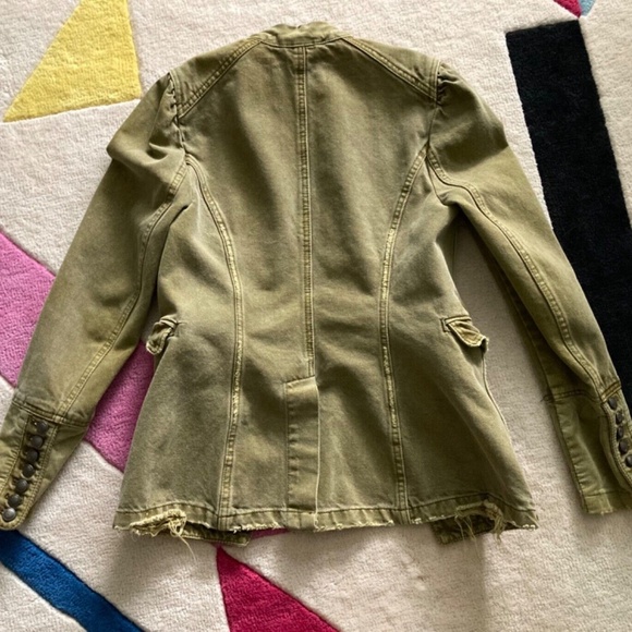Free People Denim Seamed and Structured Military Jacket Buttons Olive Green XS - Picture 9 of 11